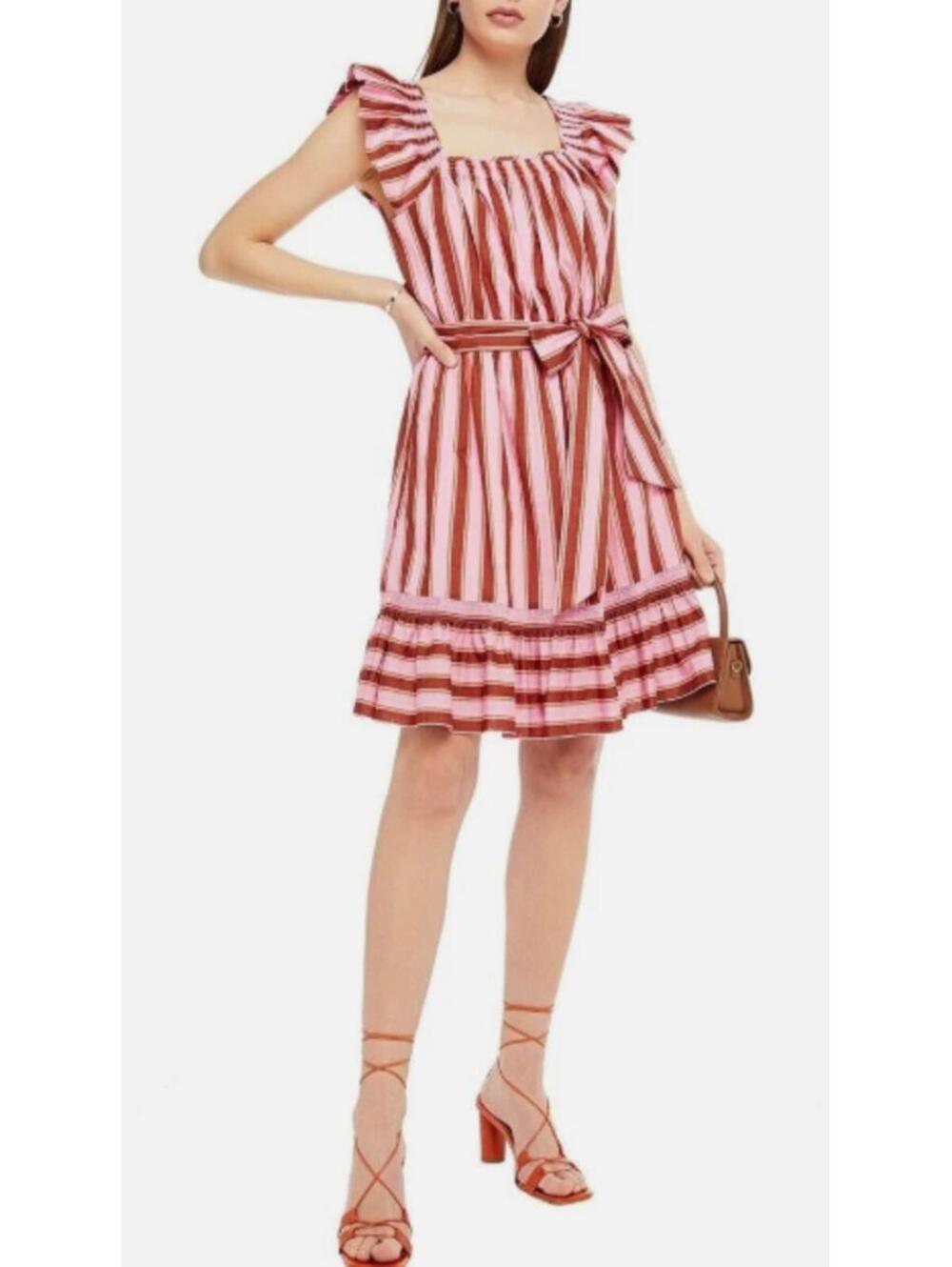 NWOT Kate Spade Calais stripe flutter dress pink  w/vertical stripes sz 14